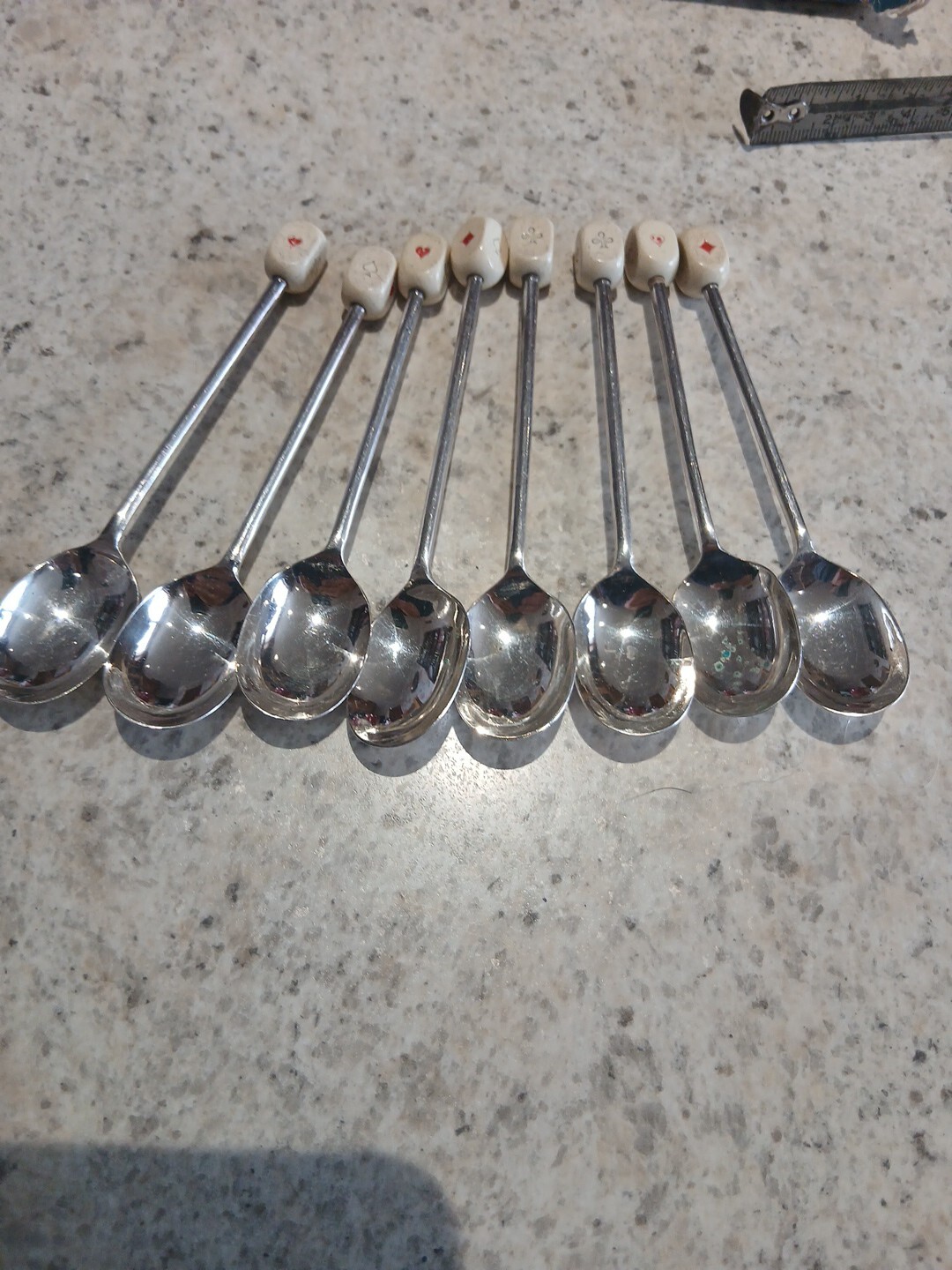 Set of 8 Vintage EPNS silver Plates Coffee Bean Playing Card Theme Teaspoons