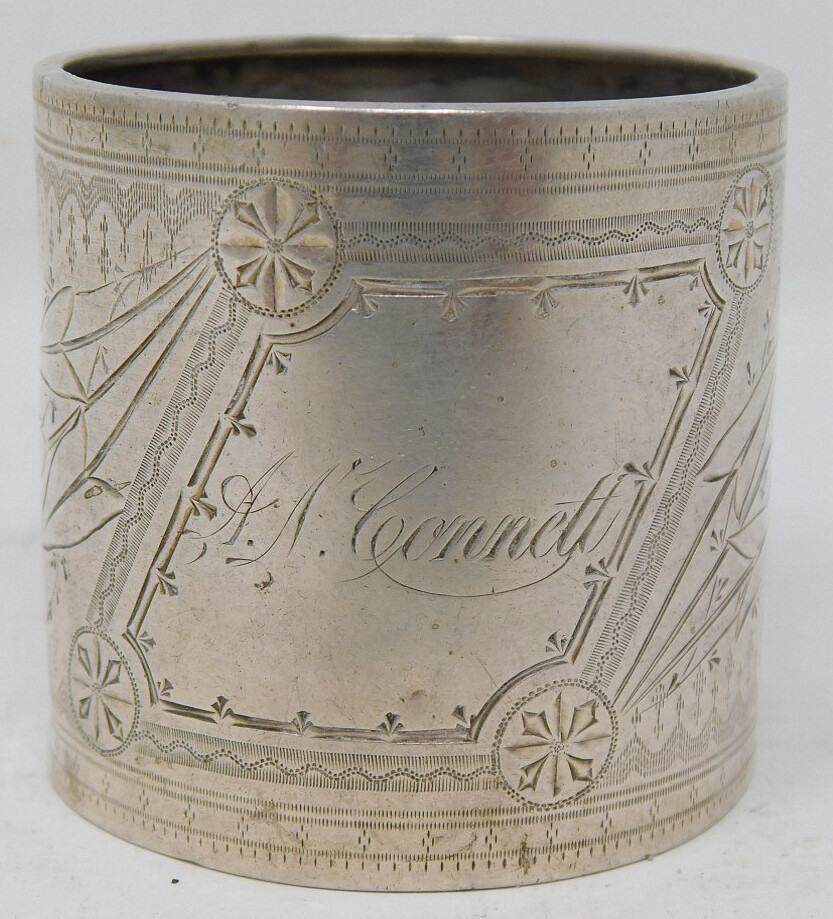 Sterling Silver Napkin Ring Mono “AI Connell” C. 1870 1.75″ Tall x 1.75″ Diam