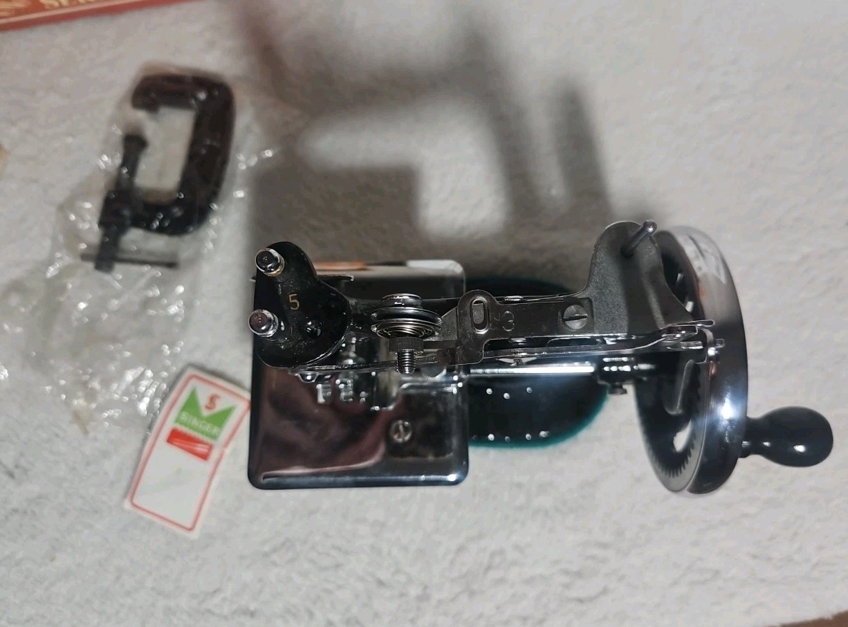 Antique K-20 Mini Singer Sewing Machine Child Size Manual, Box, Clamp, Needles