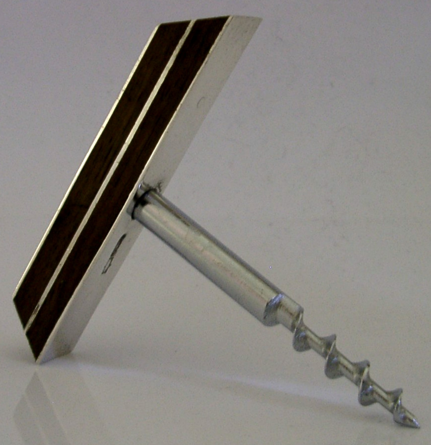 STYLISH ENGLISH STERLING SILVER HARDWOOD CORKSCREW 1988 BARWARE 68g
