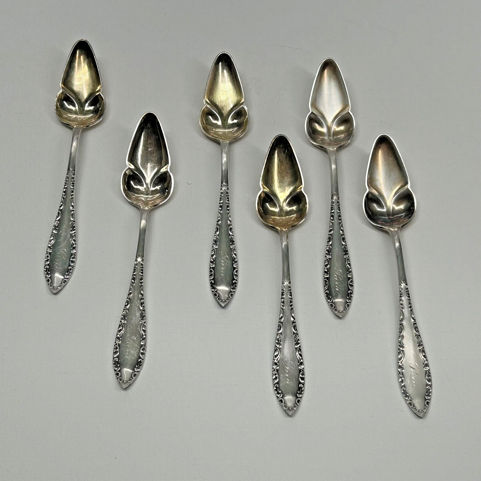 Rogers & Bros. Silverplate Fruit Spoons 1892 Savoy Pattern 6 Sara Monogram