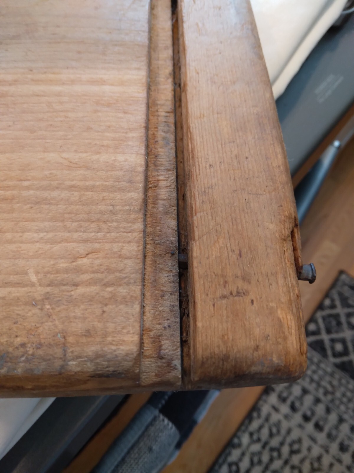 Antique bread board/bakers ends/square nails/rough 18 2/16th by 16 1/2