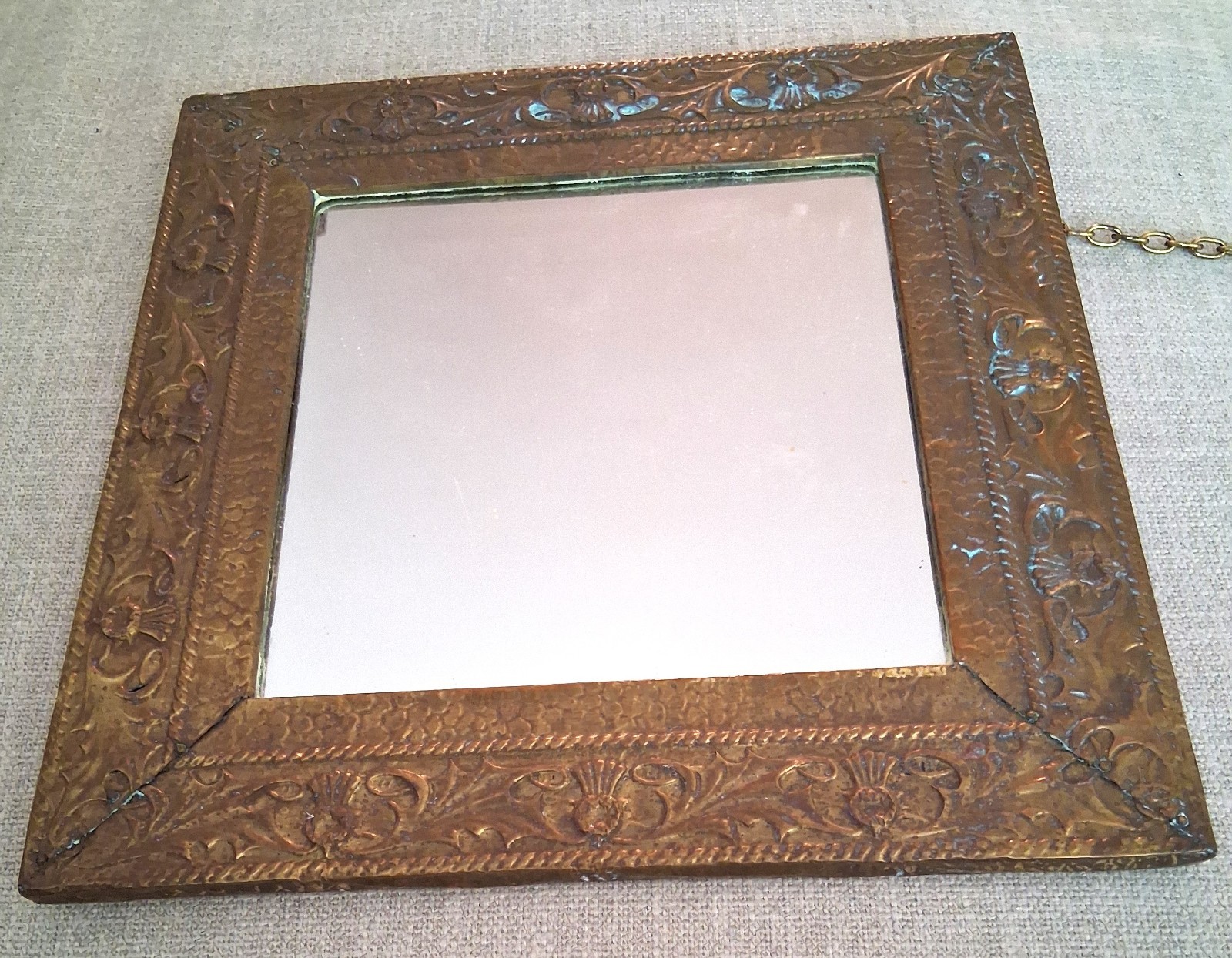Antique Arts & Crafts Copper Repousse Mirror C1900’s