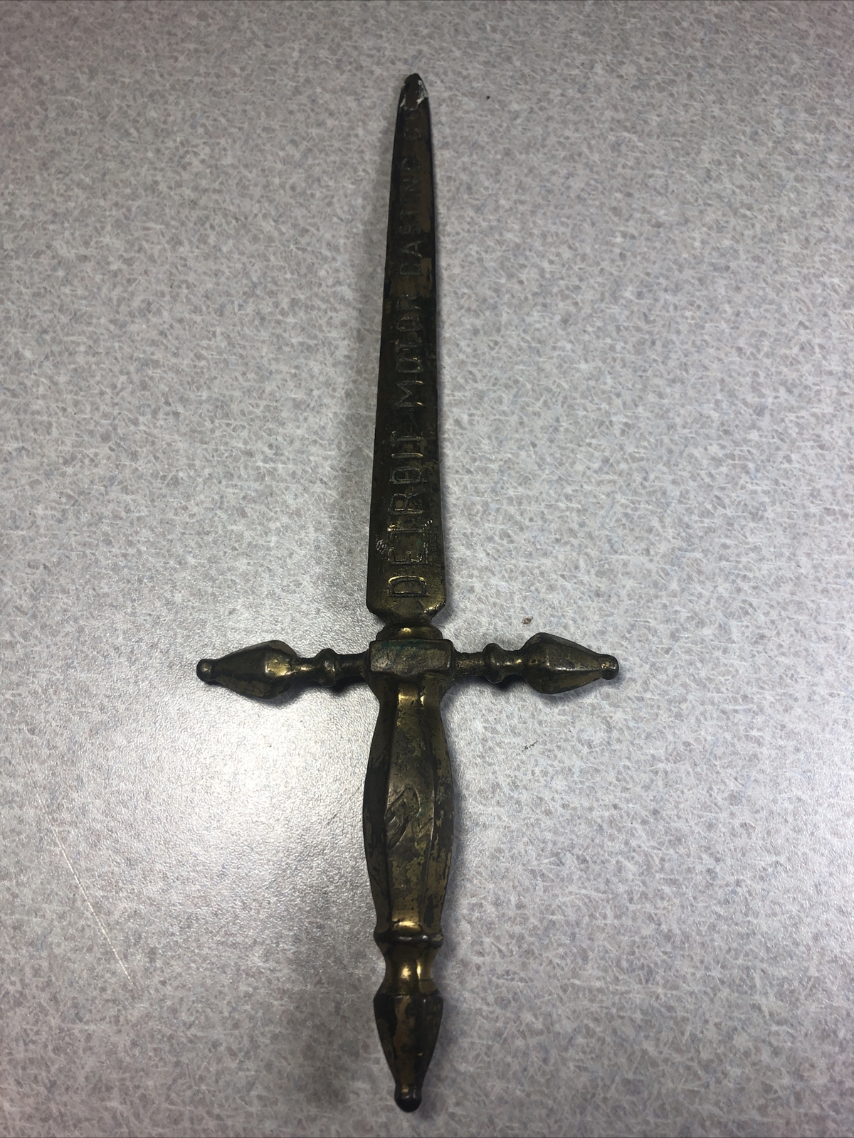 Antique DETROIT MOTOR CASTING CO 8” Brass Letter Opener Early 1900’s Sword Style