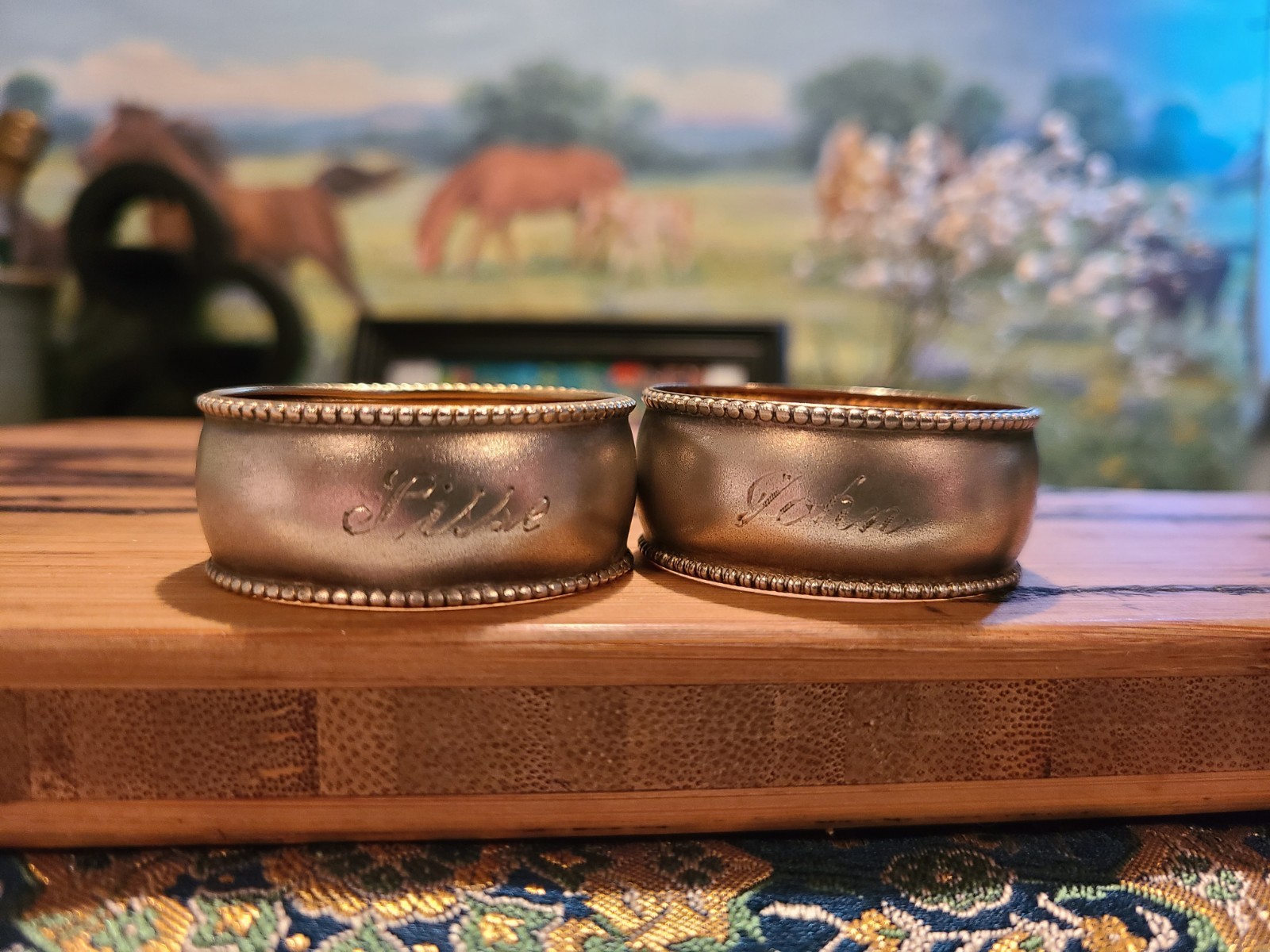 830 Silver Heart Crown Lion P7 1958 Napkin Rings Name Engraved Hallmarked