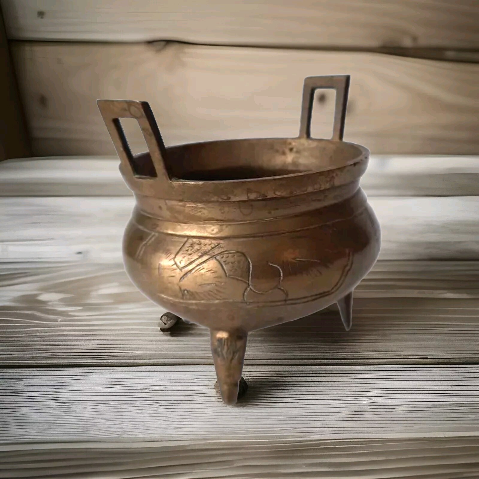 Brass Metal Three Legged Censer Incense Burner Pot Ceremonial China Ming Xuande