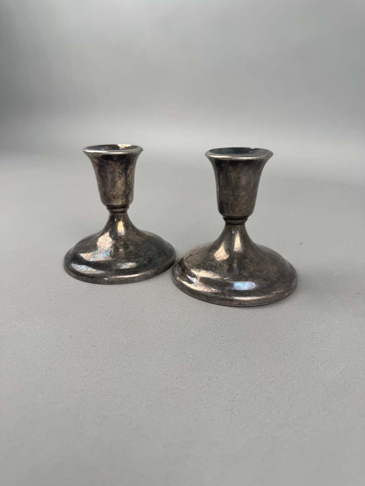 Vintage International Silver Co Silverplate Candlestick Holders Pair Low Short
