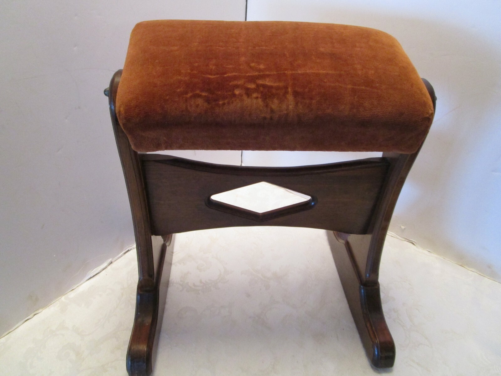 Vintage Wood Rocking Foot-stool velvet top Swivel-Rocking 18”t