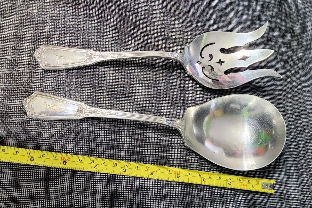 ANTIQUE c1926 LOUIS XVI SILVERPLATED SERVING FORK & CASSEROLE SPOON 🍠🥘
