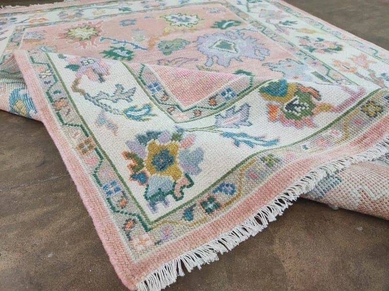 Muted Pink Turkish Style Oushak Rug 8×11 9×12 10×14 12×15 ft Oriental Wool Rugs