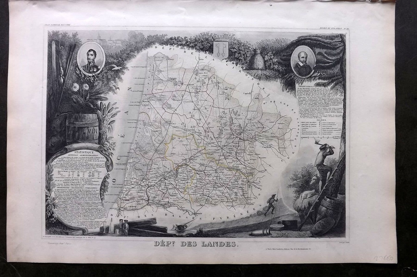 Levasseur 1852 Antique Map. Dept Des Landes