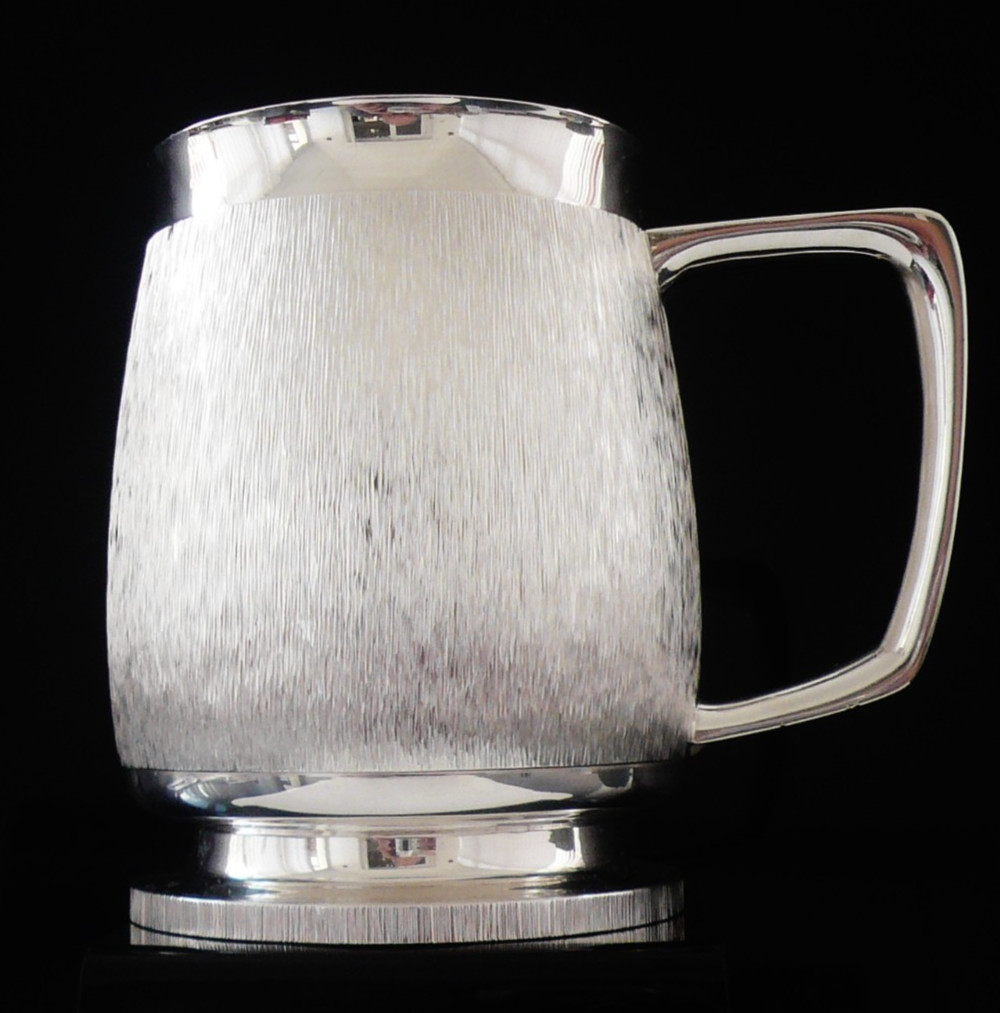 1 Pint Sterling Silver Tankard, Textured Bark Effect, C J Vander, London 1971