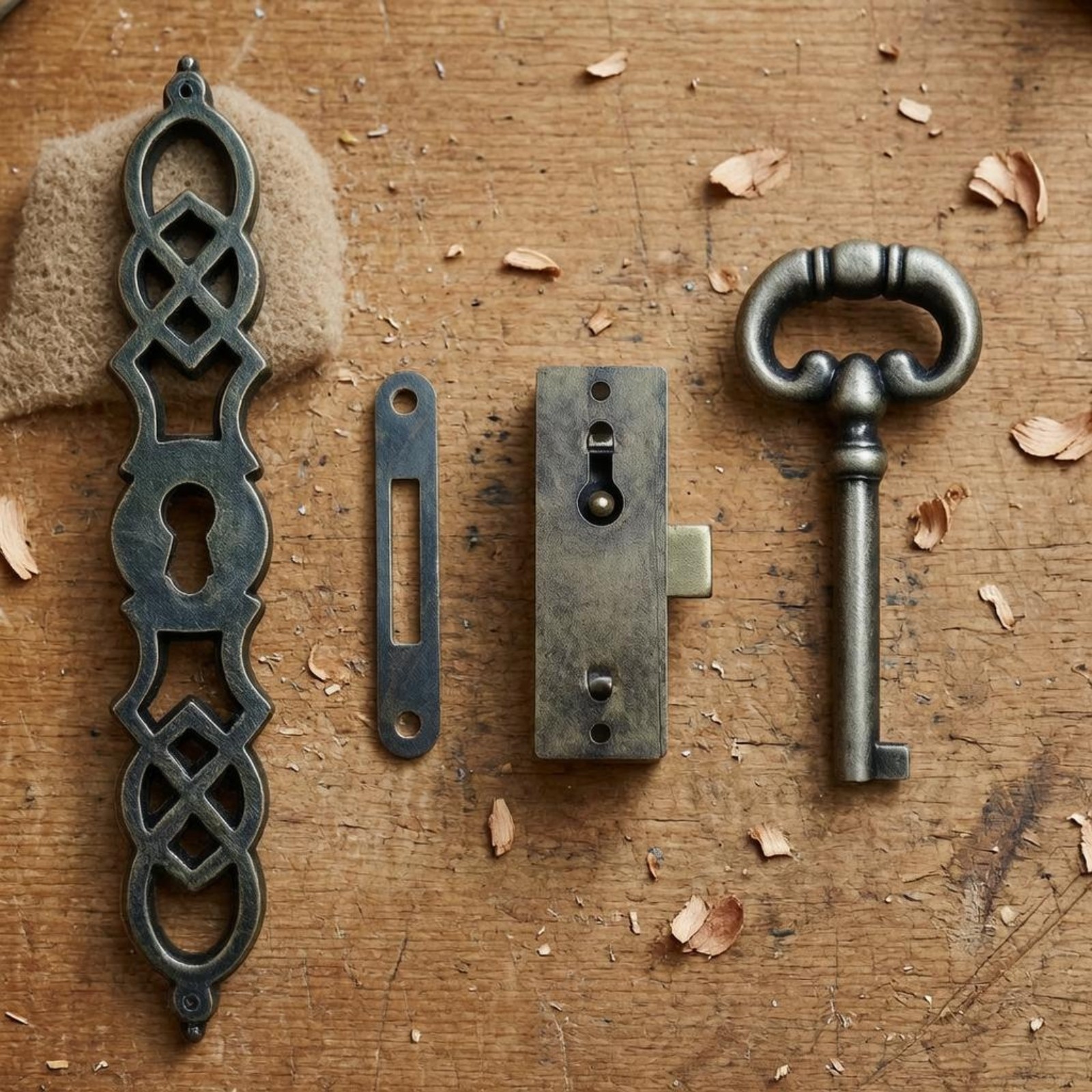 4 Pieces Vintage Clock Lock Hardware Set Aged Finish Grandfather Clock Lock