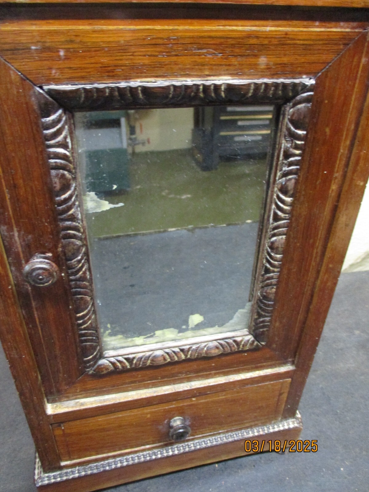 Antique Doll Armoire French With Mirror Door/Drawer/Marble Top