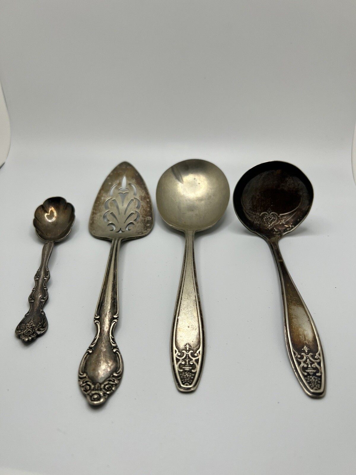 Lot 4 Spoon Serving Spatula Vintage Silver Plate Collectible Cool Unique Junk