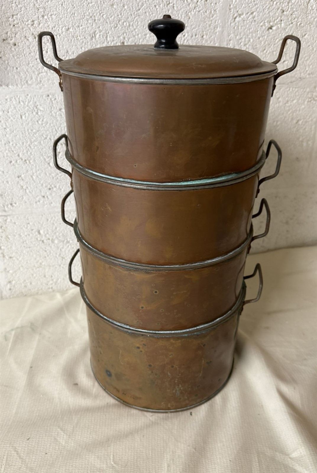 VINTAGE ALL COPPER 4 TIER STEAMER- COOKING POT – TIFFIN CARRIER W/COVER