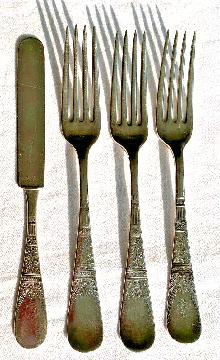 1878 Lorne Butter Knife Dinner Forks Lot 4 Silverplate Victorian 1847 Rogers Old