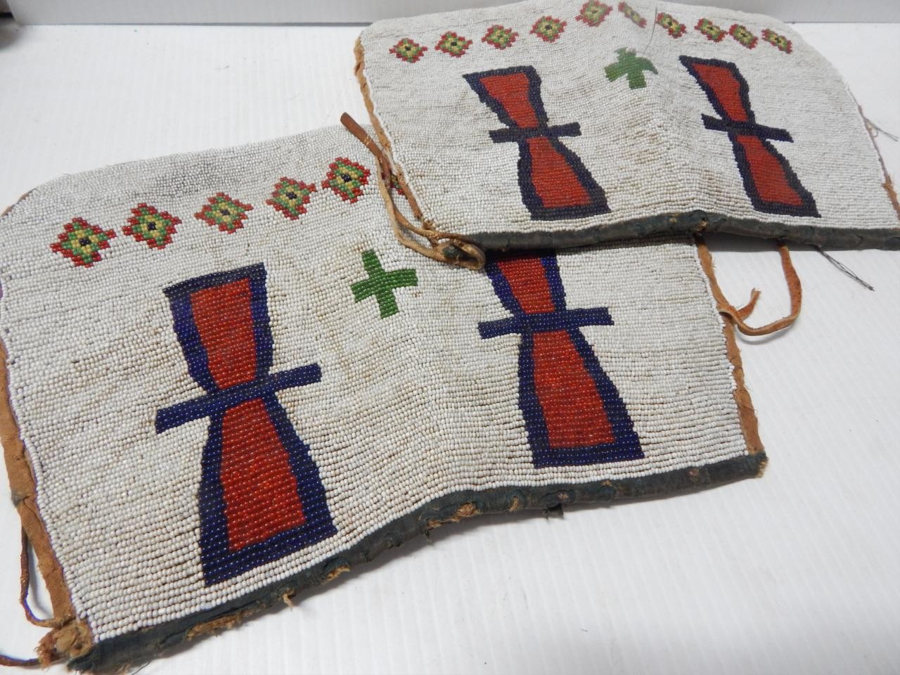 ANTIQUE BEADED PLAINS BLACKFEET L INDIAN BEADED CUFFS / WOMEN’S LEGGINGS – XLNT