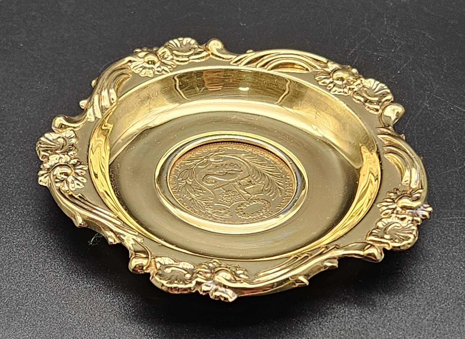 Sterling Silver Gilt Coin Dish with Embedded 1893 Coin from Peru/Lima/the 60s