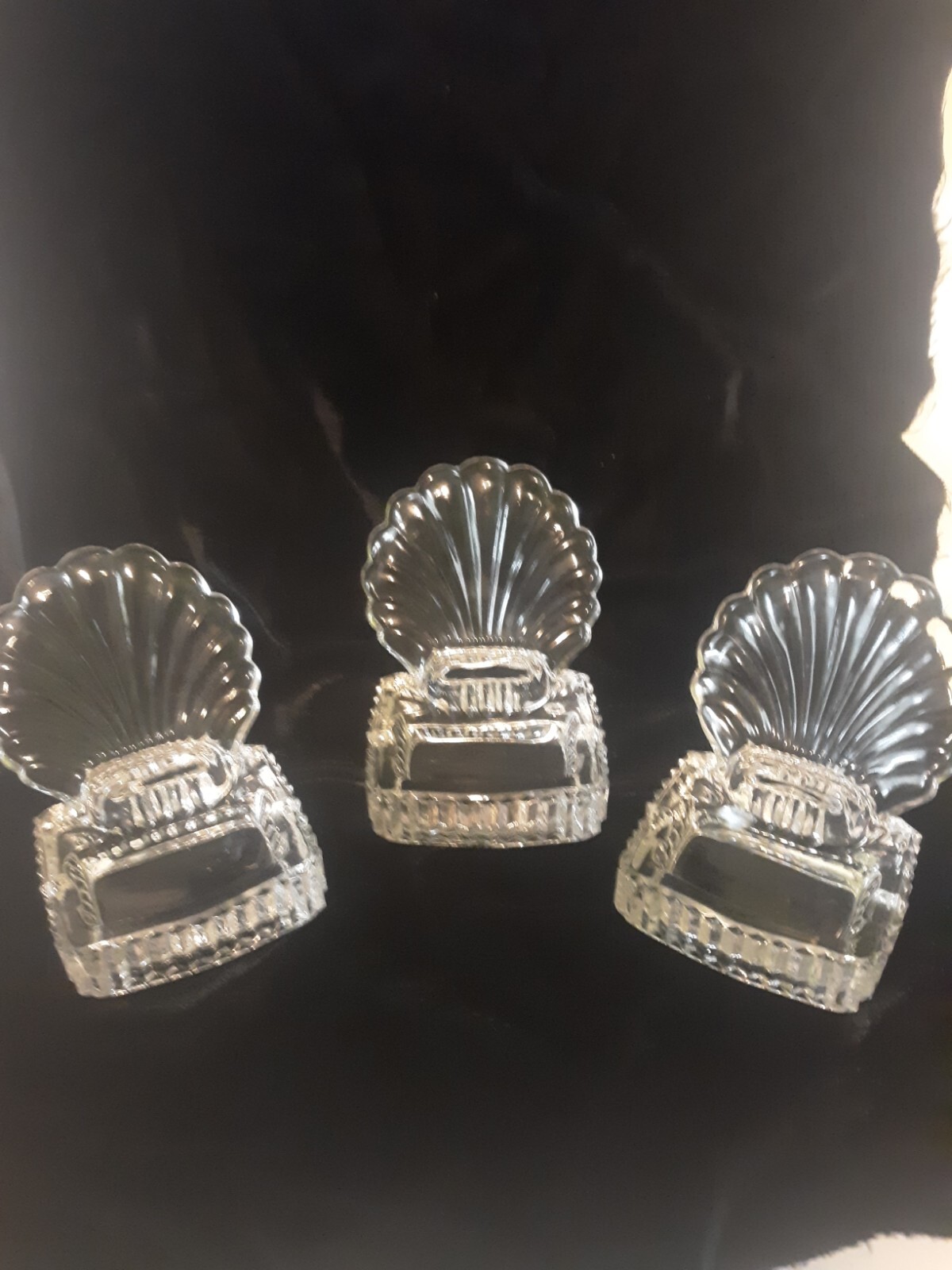 3 Shell Glass Ashtray Place Card/Cigarette Holder Vintage