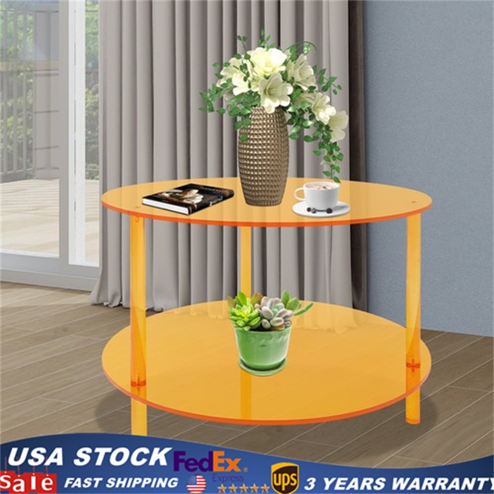 Modern Acrylic Coffee Table Living Room Double Tiers End Table With Storage Rack