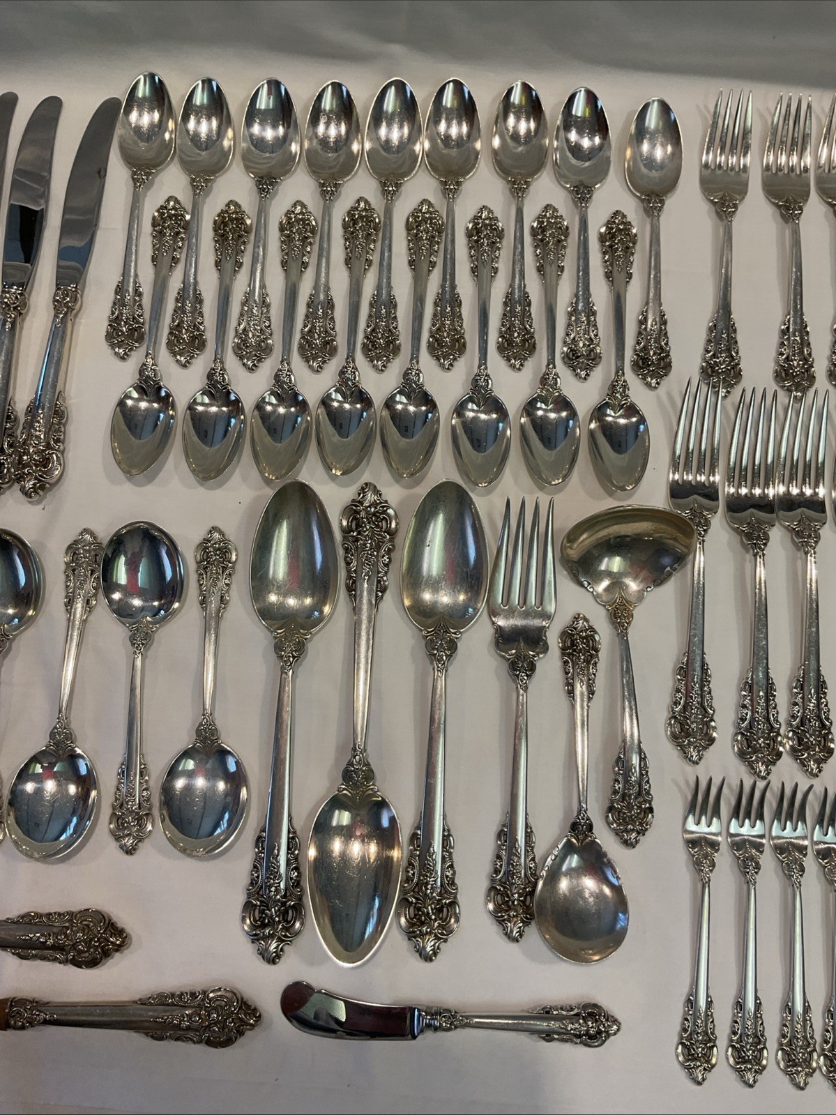93pc Wallace Sterling Silver Grande Baroque Flatware 10 Person Service + More