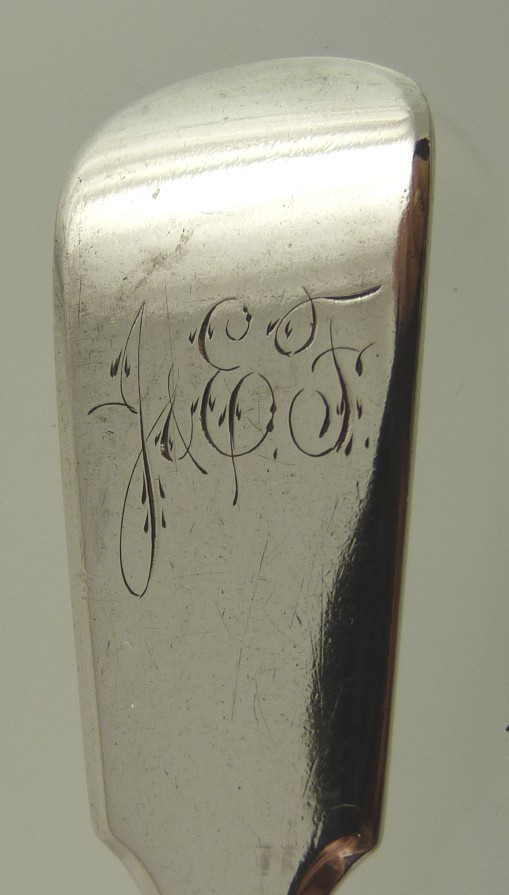 FIDDLE BACK or TIPPED LARGE TEASPOON STERLING BY HENDERY & LESLIE “J&EF” 1887-99