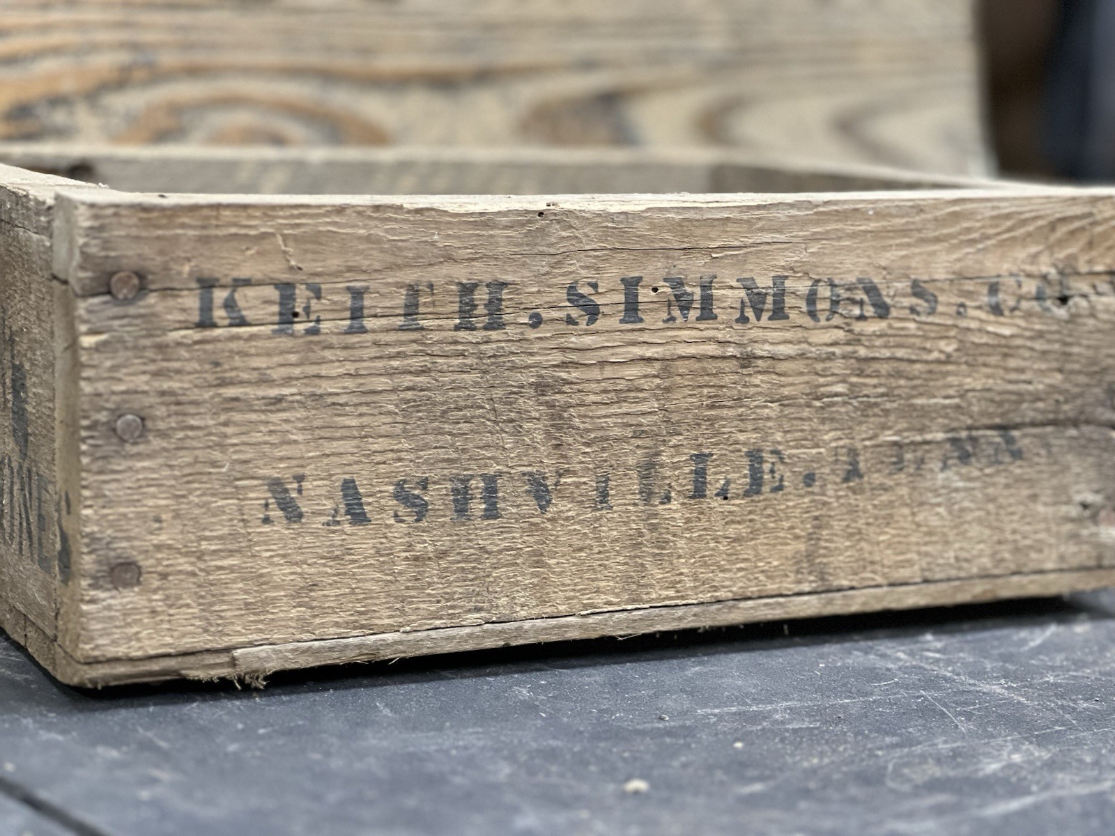 Antique Scythe Stone Wooden Box – Keith Simmons Co., Nashville (c. 1910–1925)
