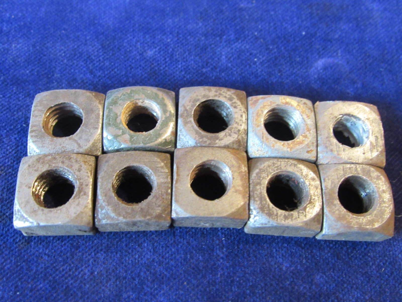 Vintage Antique SQUARE Head NUTS Coarse 3/8″ Diameter lot of 10 Hd7