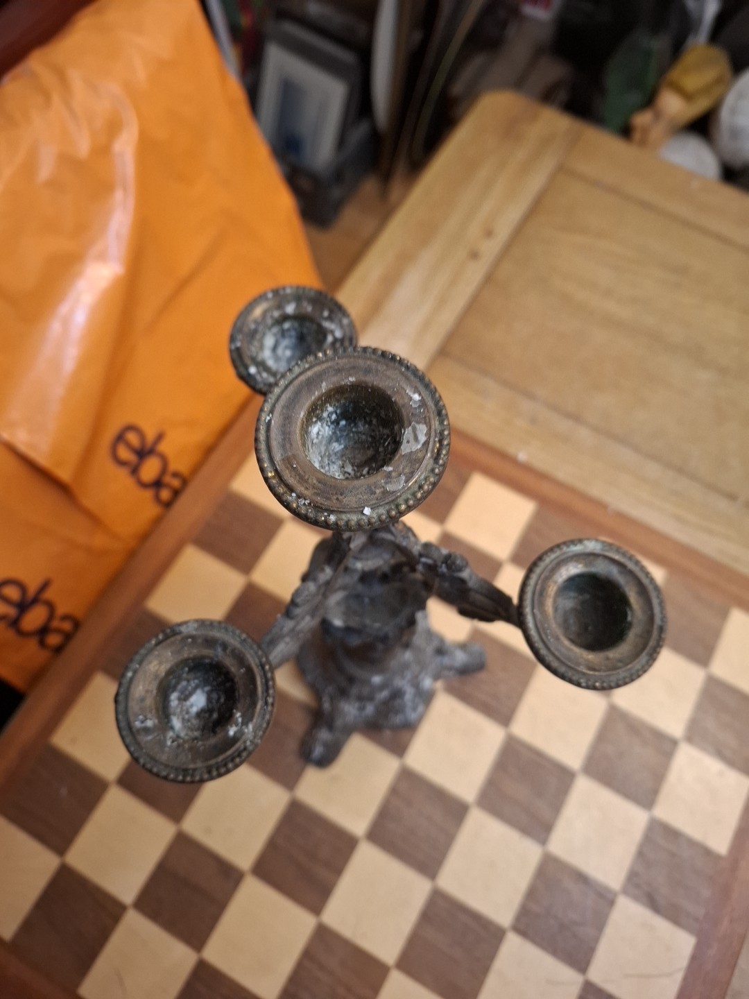2 Antique Victorian French 271 LSF Spelter 3 Arm Candelabras Male Female Figures