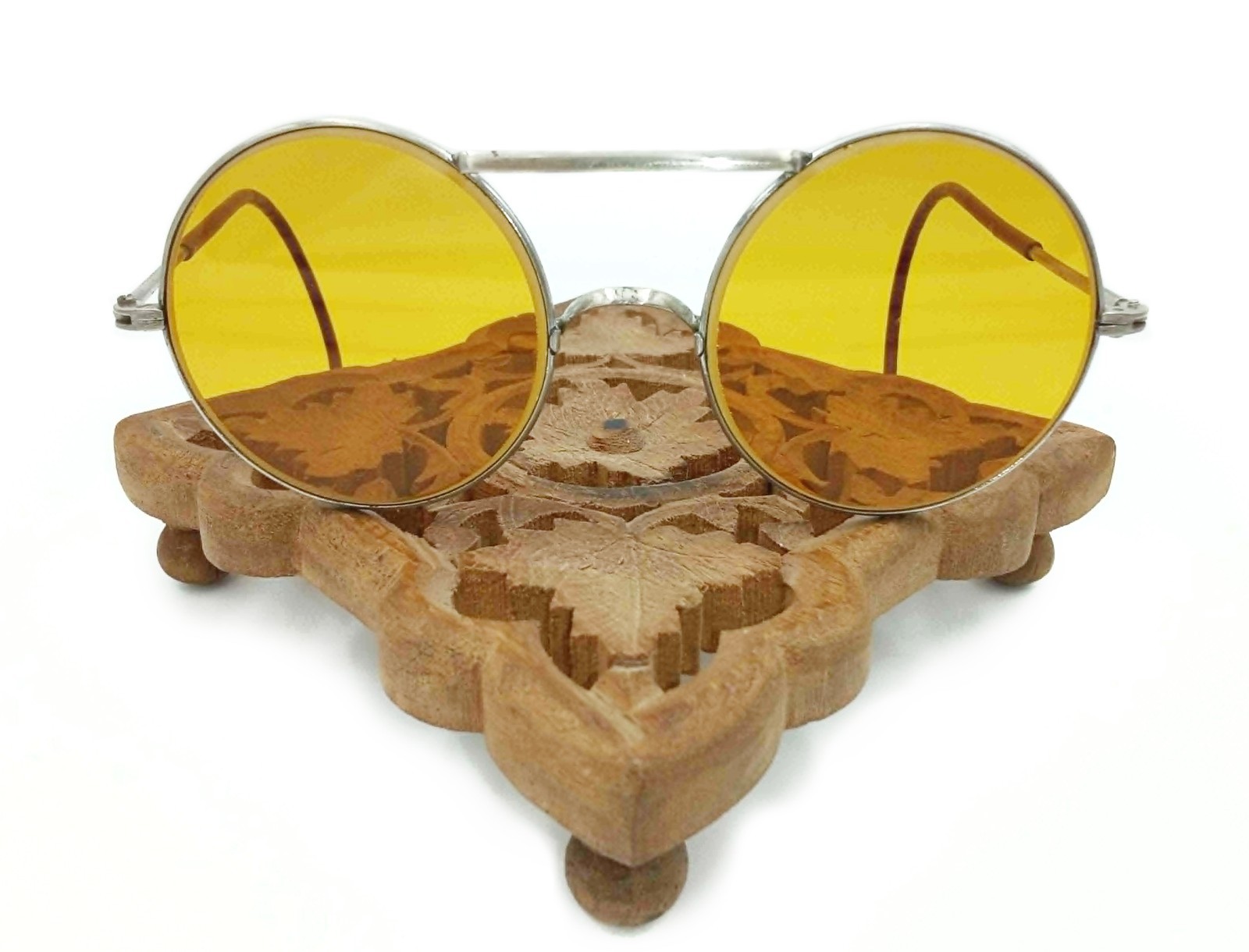 Antique Willson Amber Sunglasses Goggles Spectacles Vtg Safety Glasses Orange
