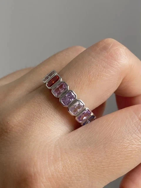5Ct Emerald Lab-Created Multi-Color Wedding Eternity Ring 14K White Gold Plated