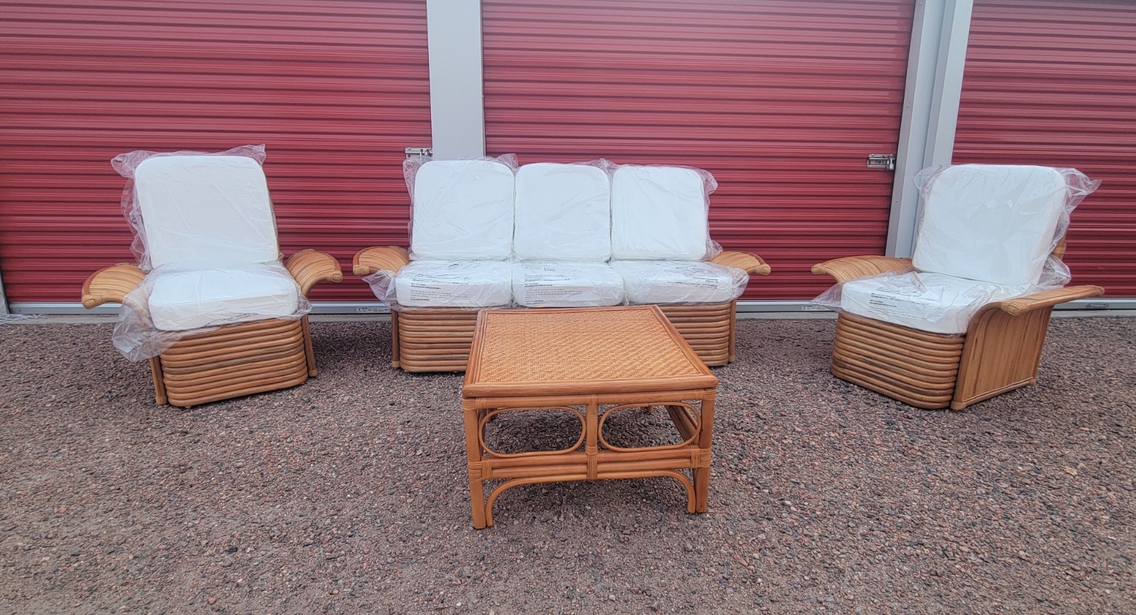Golden Girls Couch Rattan Fan Arm Furniture 3 Seat Sofa 2 Chairs Bamboo Wicker