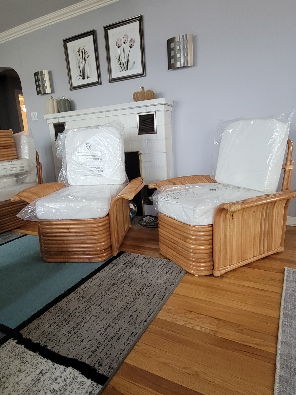 Golden Girls Couch Rattan Fan Arm Furniture 3 Seat Sofa 2 Chairs Bamboo Wicker
