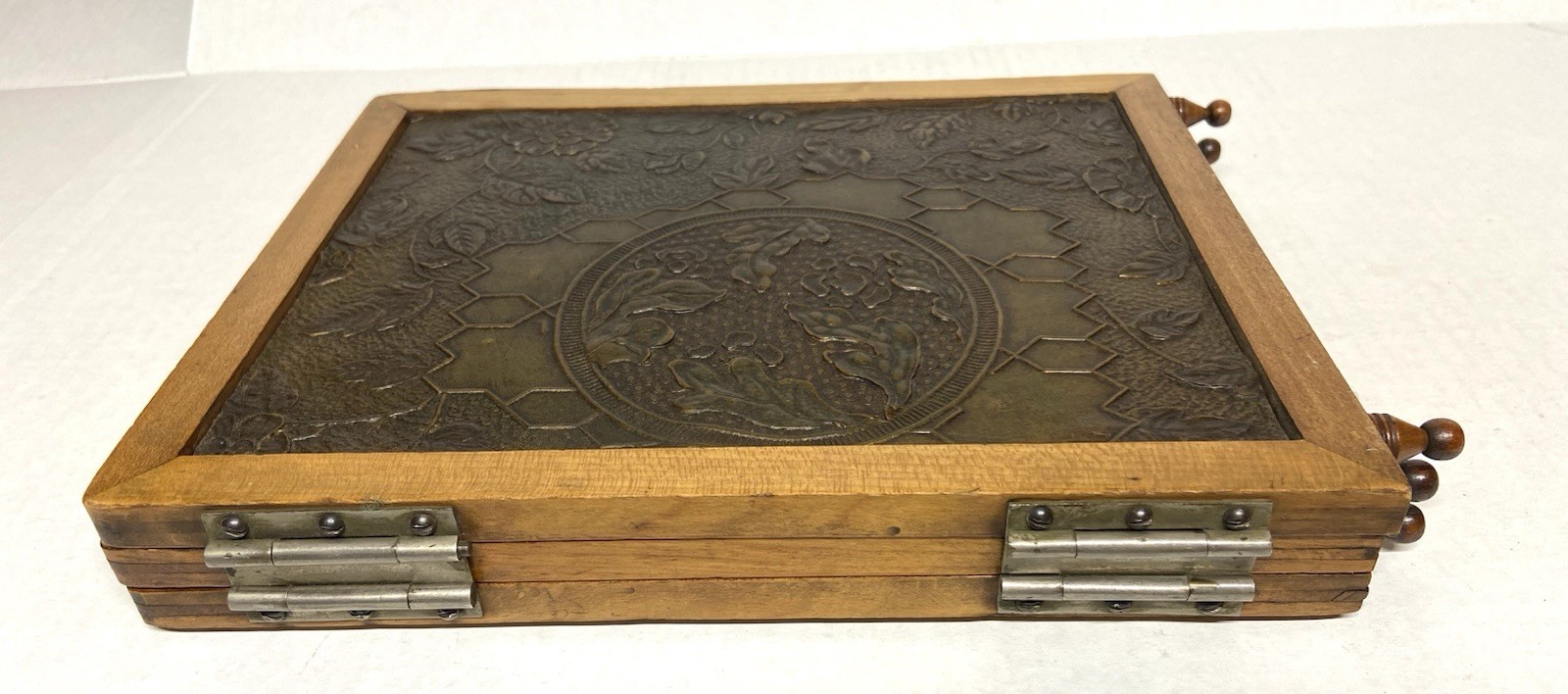 Antique Peter Wiederer Tri-Fold Shaving Mirror Embossed Floral Scenes-