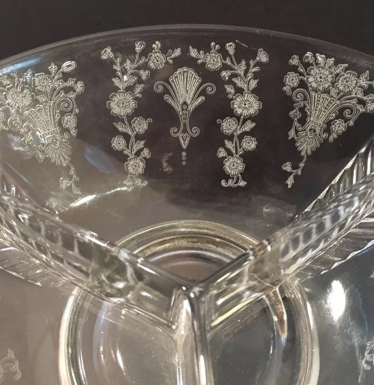 Vintage Duncan Miller Glass Feather #711 Dish With Solid Sterling Silver Base