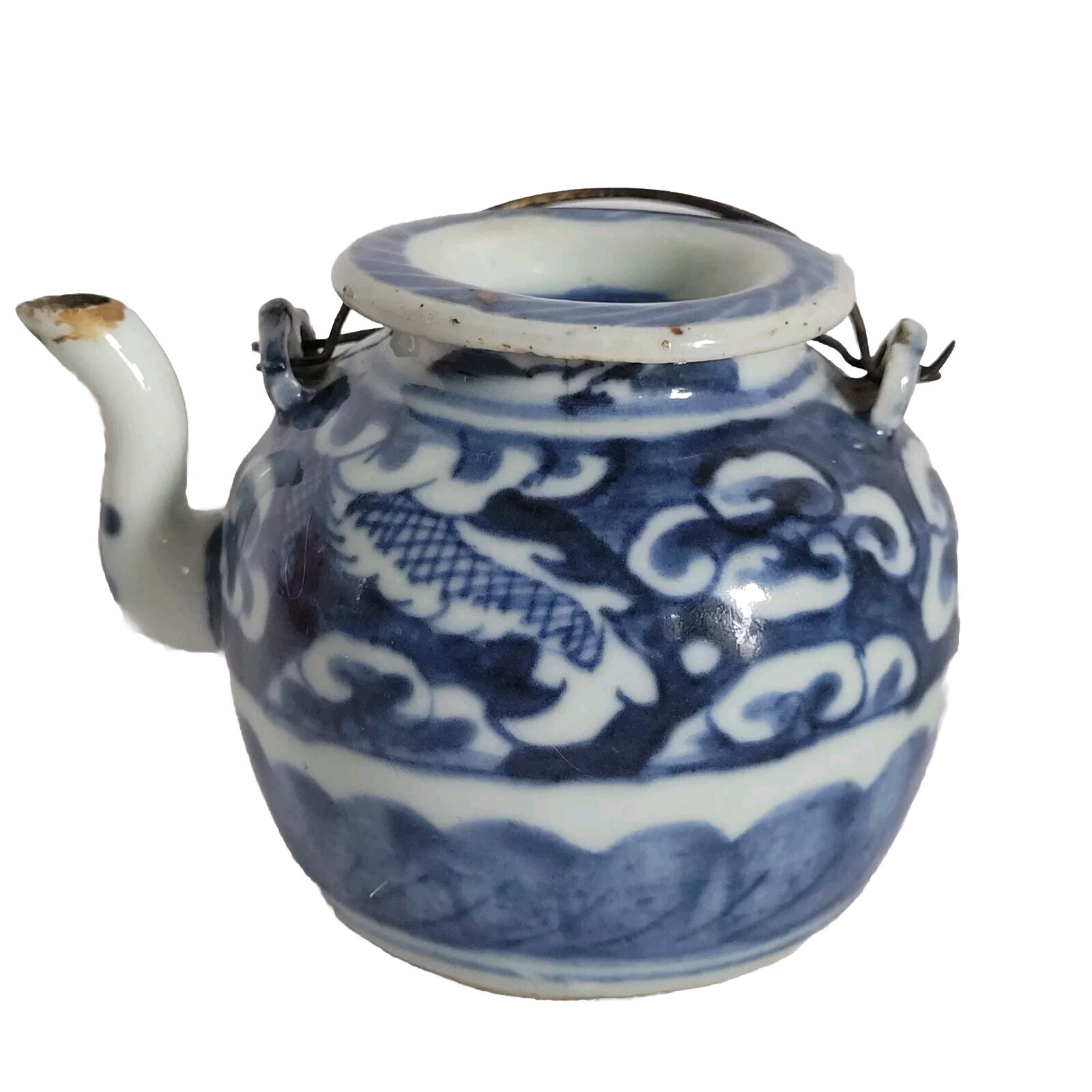 05K8 OLD SMALL TEAPOT CHINA FOR VIETNAM BLUE HUE INDOCHINA 19TH CENTURY