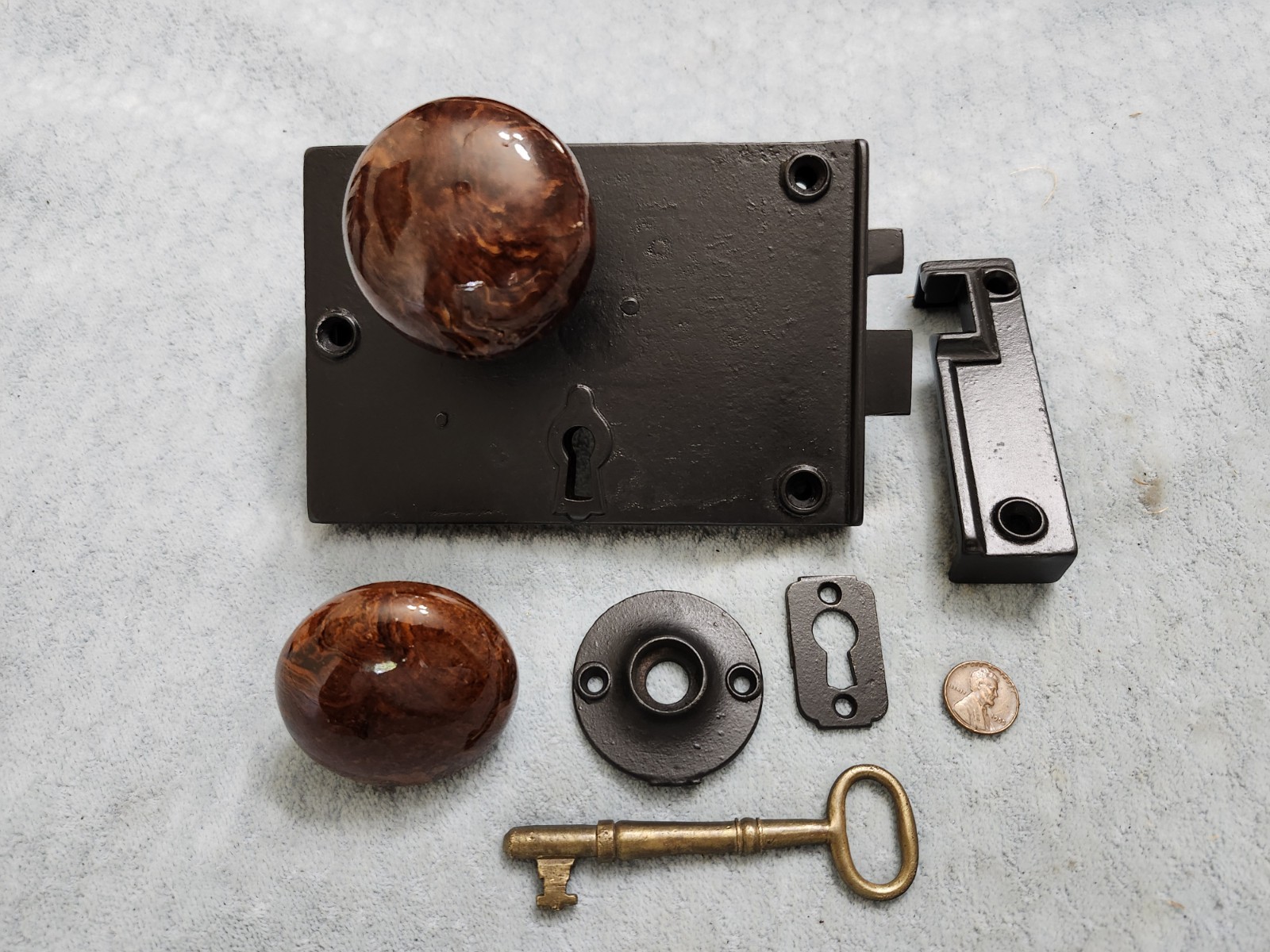 Russell & Erwin Carpenter Style Rim Lock Restored w/ Bennington Knobs