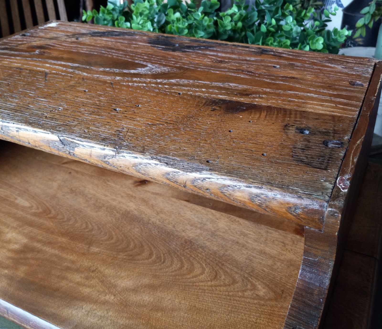 Vintage Solid Oak Hand Painted Folk Art 1940’s Tabletop Desk Original Heavy RARE