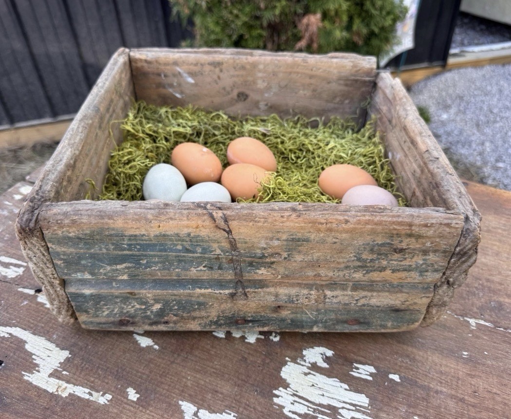 Antique Primitive Wooden Nesting Decorative Box With Eggs