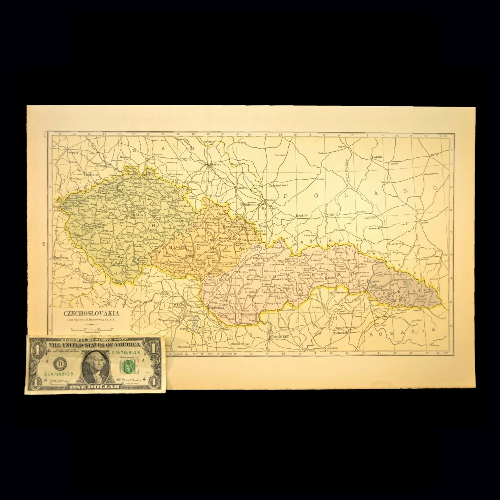 Pre WWII CZECHOSLOVAKIA Map 30s Prague Bohemia Moravia Slovakia Podkarpatská Rus