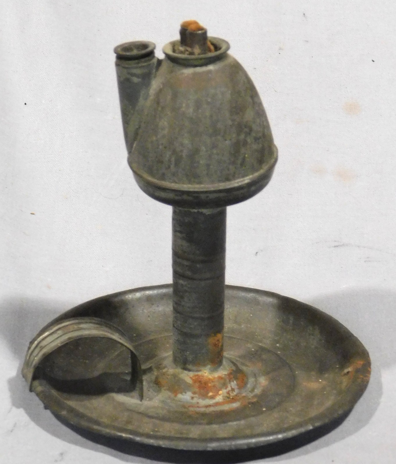 Antique Tin Whale Oil Finger Lamp Double Wick Rat Tail Grease Lamp c1820