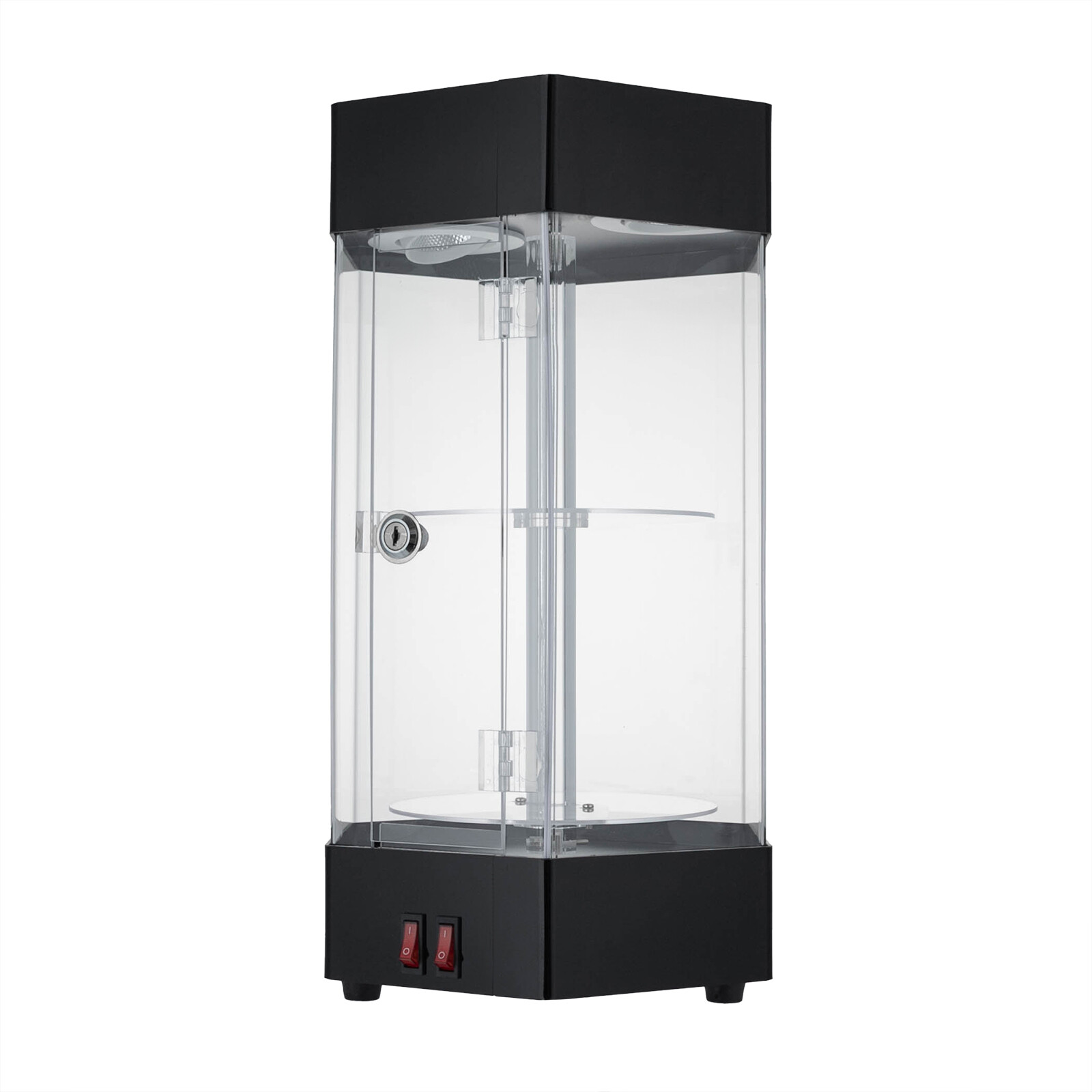 Electric Hexagonal Display Case with LED Lights and 360° Rotation