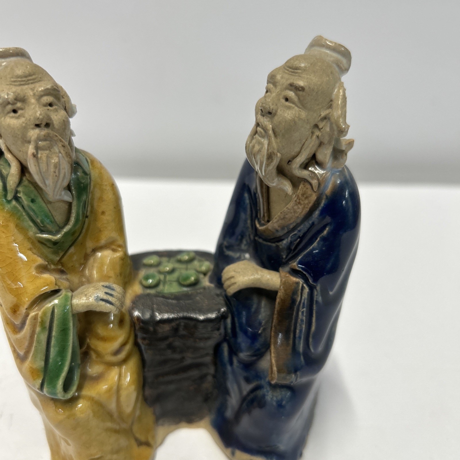 4.5” Inch Tall Antique Chinese Mud Men Man Figure Scholar Wiseman Game Sitting