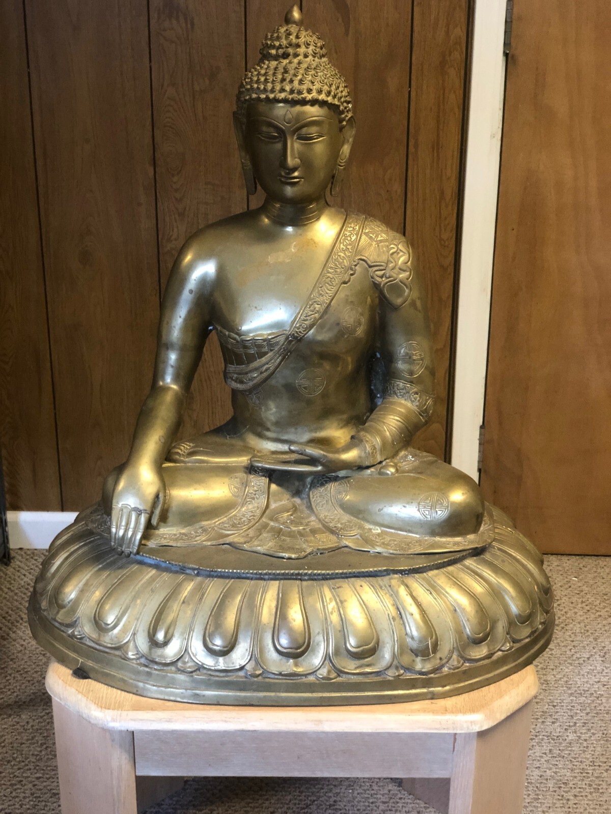 30″ Tall, 60 Pound, Heaviest Ever Offered, Museum Style Old Brass Tibetan Buddha