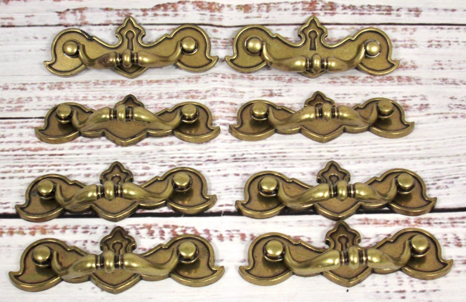 Vintage Brass Keyhole Escutcheon Drop Bail Drawer Pull Lot Chippendale Batwing