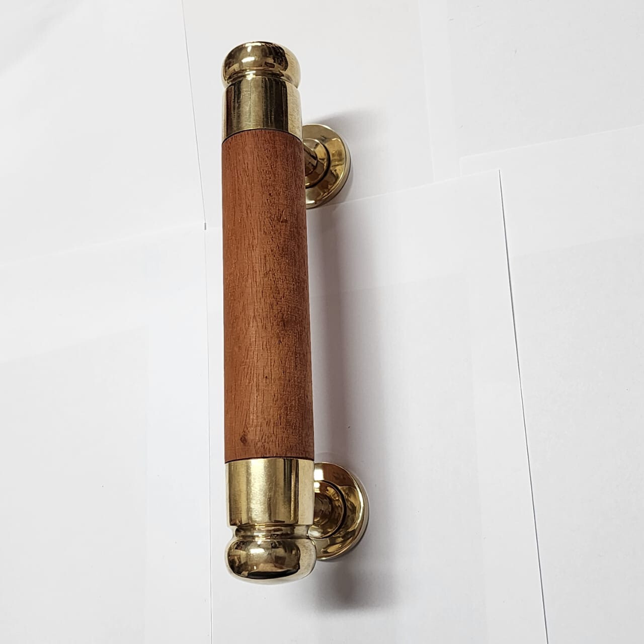 large thick DOOR handle pull brass ends wood old vintage asian style look 10″