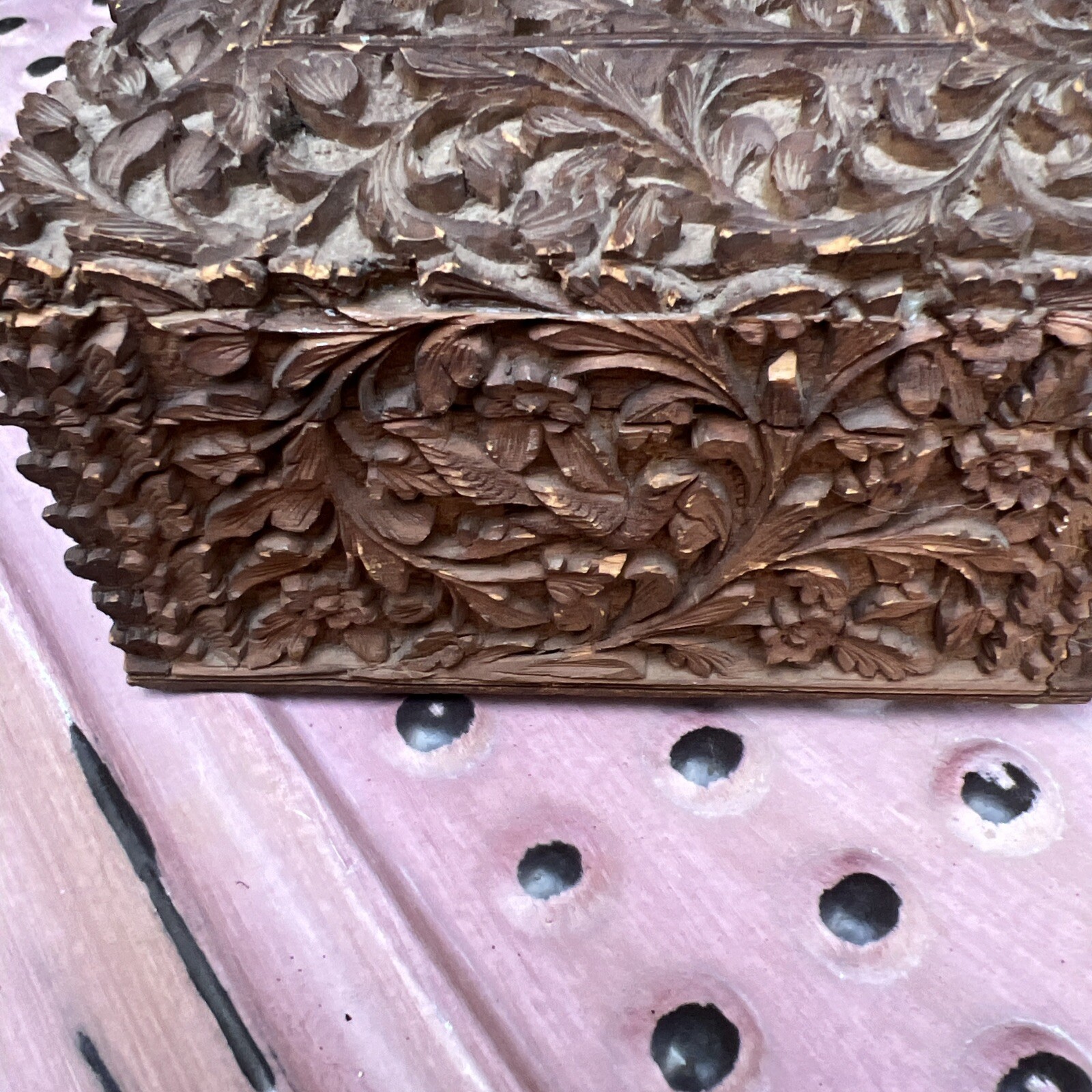 Hand Carved Old Decorative Multi Purpose Wood Trinket 6x5x2.5” Middle Age Style