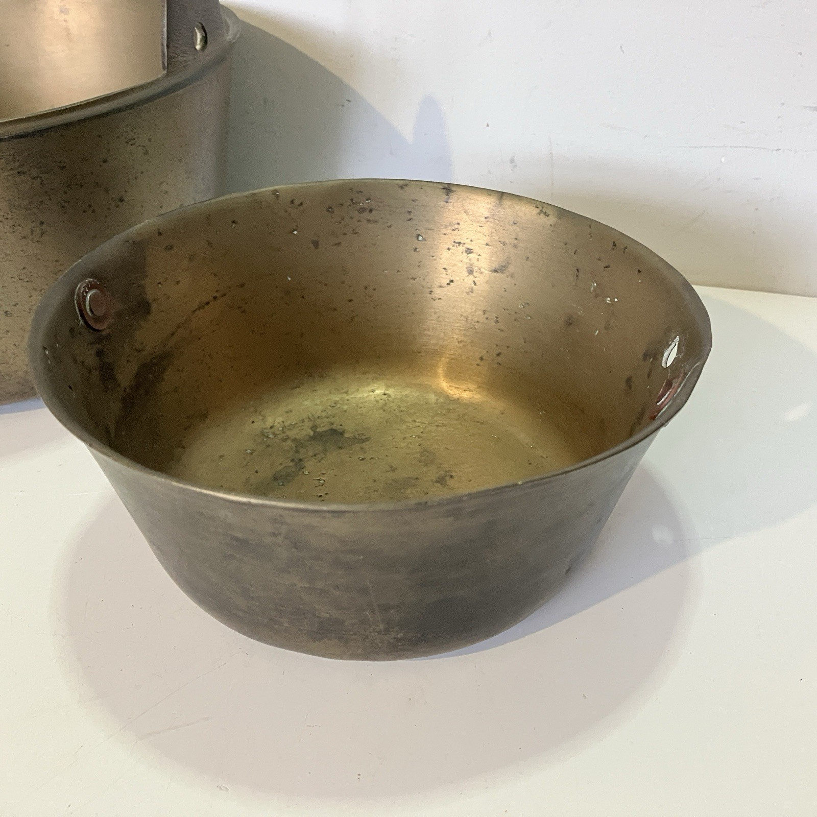 2x Large Brass Cooking Pots Pans without Handles Antique Planter Metal Bowl