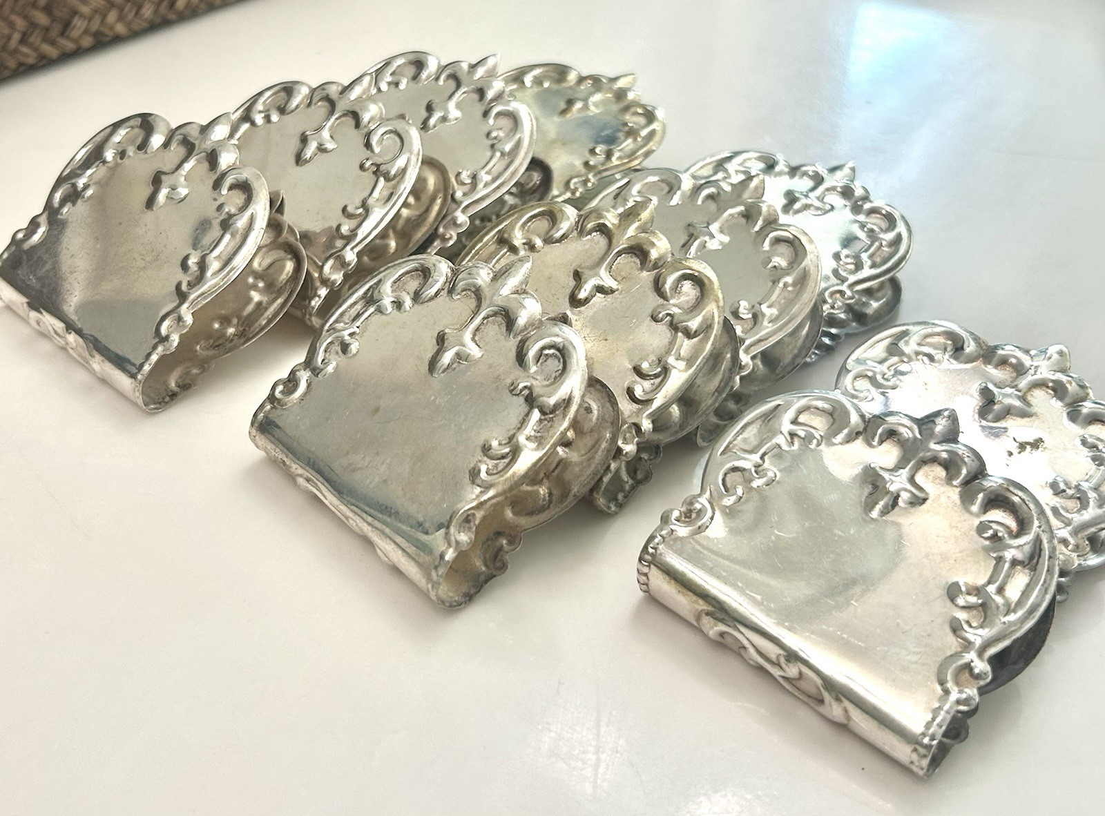 Antique Silver Plated Napkin Clips Set 10